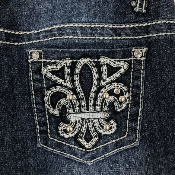 Earl Jean Women's Size 8 Dark Wash Blue Denim Embellished Skinny Jeans - Picture 4 of 11